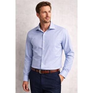 Egara Dress Shirt XL 17 1/2 Blue Stripe Contrast Collar Modern Classic